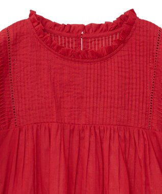 earth music&ecology フリルピンタック半袖ブラウス Red