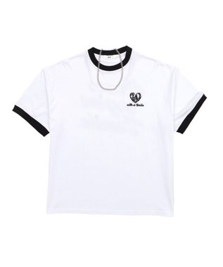 WEGO 【ユニセックス着用ITEM/MLサイズ展開】アクセ付きリンガーグラフィックT（SS） ホワイト