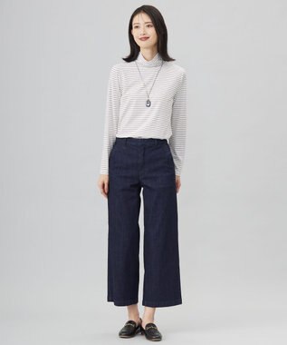 J.PRESS LADIES 【洗える】9ozストレッチ デニム ワイド パンツ インディゴ系