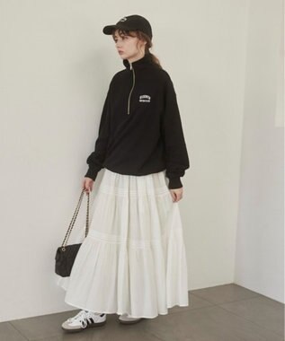 WEGO 【ANGIE VINTAGE】ワンポイント刺繍ハーフZIPスウェットプルオーバー ブラック