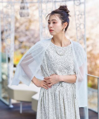 Tiaclasse 【洗える】花柄タックフレンチスリーブワンピース オフホワイト