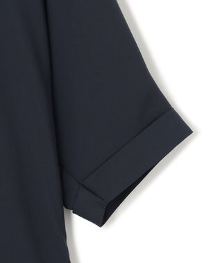 ICB 【新色追加・接触冷感・UVケア・速乾・洗える】BackSatinAmunzen  5分袖 キーネックブラウス ネイビー系