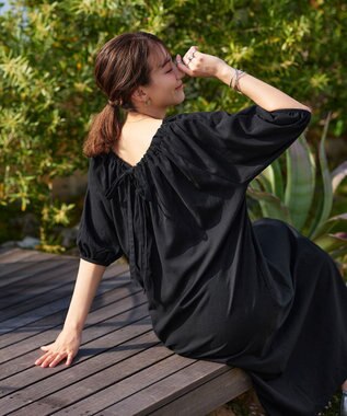 Tiaclasse 【洗える】後ろリボンバルーンスリーブワンピース ブラック