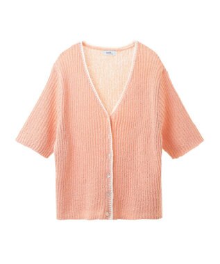 earth music&ecology バイカラーＶネックカーディガン Pink Beige