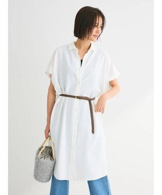 Green Parks ＳＥＴ２点　合皮ベルト＋ミディシャツワンピース Off White