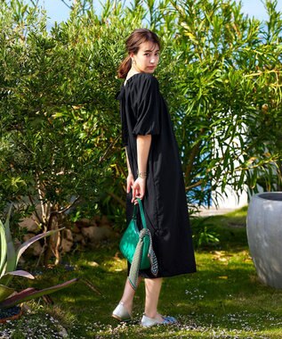 Tiaclasse 【洗える】後ろリボンバルーンスリーブワンピース ブラック