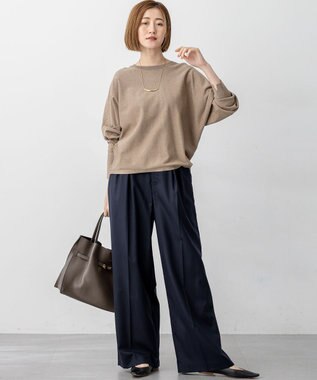 23区 L 【洗える/吊り干しOK】ヴィスコースストレッチ ドルマンスリーブ ラメ ニット ブラウン系