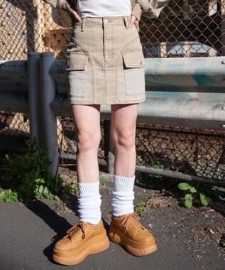 WEGO ヴィンテージウォッシュカーゴミニスカート ベージュ