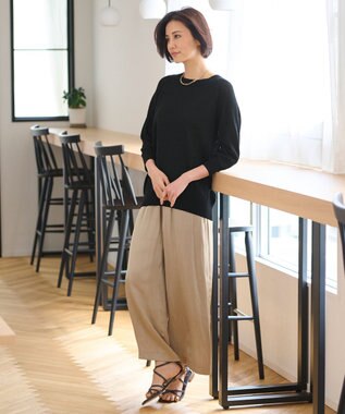 自由区 【洗える・XSサイズあり】ペーパーコットンアセテート  ニット ネイビー系