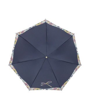 MOONBAT 【簡単開閉】ランバン オン ブルー (LANVIN en Bleu) リボン 花柄 折りたたみ傘 サテンプリント ネイビーブルー