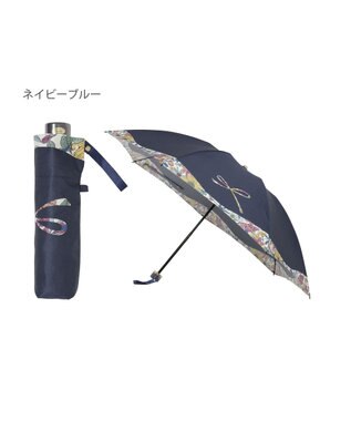 MOONBAT 【簡単開閉】ランバン オン ブルー (LANVIN en Bleu) リボン 花柄 折りたたみ傘 サテンプリント ネイビーブルー