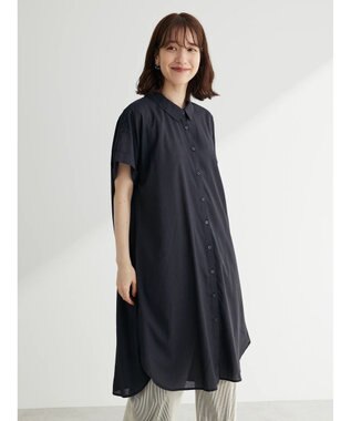 Green Parks ミディ丈半袖シャツワンピース Black