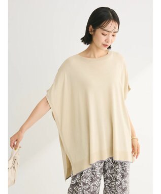 Green Parks 推しニット　裾ラインポンチョ型チュニック Gray Beige