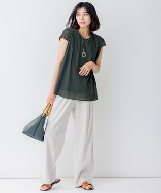 23区 L 【STORY7月号掲載/洗える】リネンヴィスコースストレッチ ドロスト パンツ ベージュ系