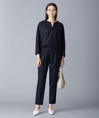 ICB 【洗える・WEB限定カラーあり】 ウールミルドサキソニー キーネックブラウス ブラック系