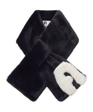 MOONBAT FURLA バイカラーロゴフェイクファーマフラー ブラック