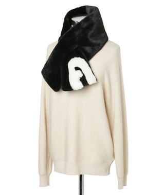 MOONBAT FURLA バイカラーロゴフェイクファーマフラー ブラック