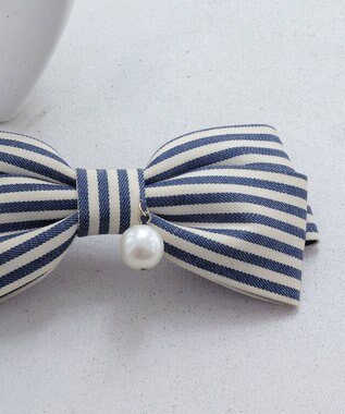 Tiaclasse ボーダーリボンバレッタ（パール付き） ネイビー