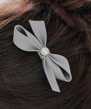 Tiaclasse 【2TYPE/ゴム＆クリップ】レザーリボンヘアアクセサリー クリップ：グレー