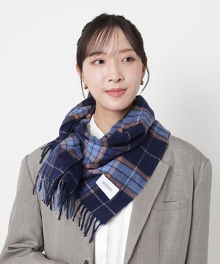 MOONBAT MACKINTOSH PHILOSOPHY(マッキントッシュ フィロソフィー）カシミヤ100％ クラシカルチェックマフラー ネイビーブルー