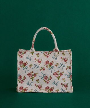 Maison de FLEUR ローズリボン柄ゴブランスクエアトートMバッグ