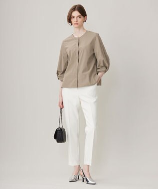 ICB L 【洗える】 コットンナイロンタイプライター デザインブラウス フォーン系