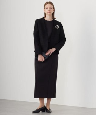ICB 【CLASSY.1月号掲載】ルレックスツイード ノーカラージャケット ブラック系