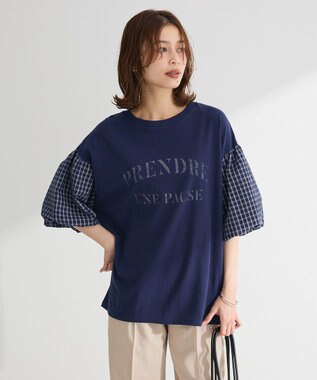 Green Parks チェックバルーンスリーブロゴチュニック Navy