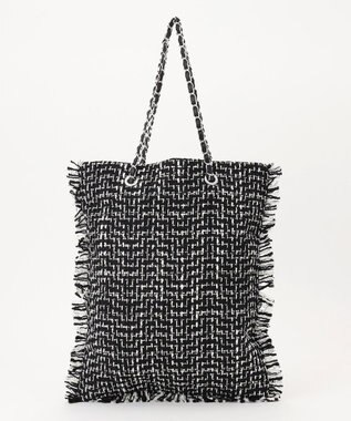 ICB フリンジツイードトート オフホワイト×ブラック系
