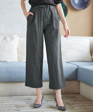 Tiaclasse 綿混リンクル加工ワイドパンツ チャコールグレー