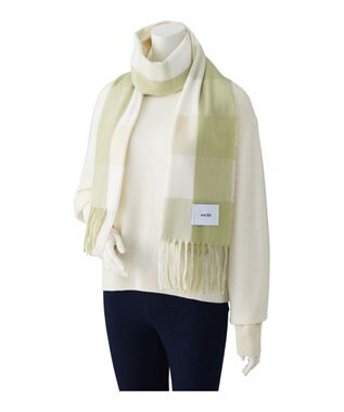 MOONBAT estaa とろーりマフラー クリーミーチェック／手洗い可 ミントグリーン