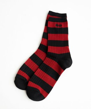 WEGO ロゴ刺繍ボーダークルーソックス レッド