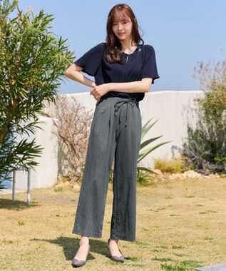 Tiaclasse 綿混リンクル加工ワイドパンツ チャコールグレー