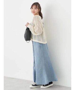 earth music&ecology スパンコールショートゆるニット Ivory