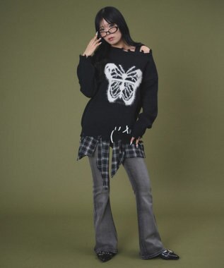 WEGO バタフライダメージニット ブラック