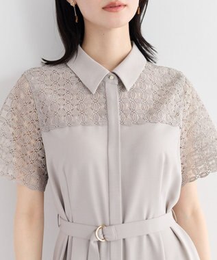 YECCA VECCA レース切替ワンピース Gray Beige