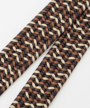 JOSEPH ABBOUD 【伸びる】ダブルメランジレザーメッシュ ベルト ダークブラウン系