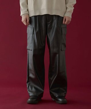 WEGO 【ユニセックス着用ITEM】エコレザーカーゴスラックス ブラック