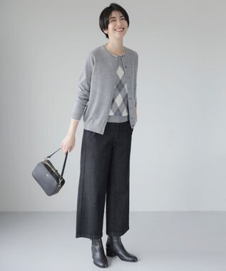 J.PRESS LADIES L 【洗える】アーガイル ツイン ニット ライトグレー系