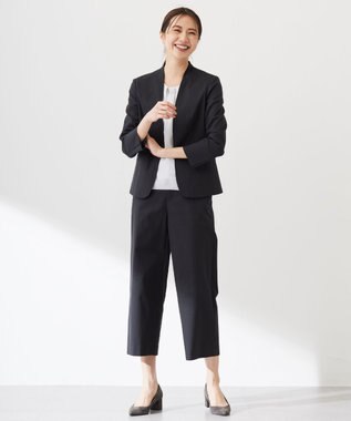 J.PRESS LADIES 【セットアップ対応・洗える・撥水・防汚】コットンFITTYシャーク ノーカラー ジャケット ブラック系