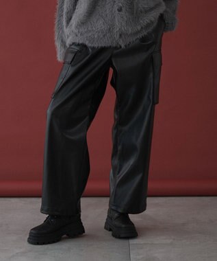 WEGO 【ユニセックス着用ITEM】エコレザーカーゴスラックス ブラック