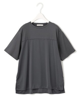 ICB L 【接触冷感・UVケア・洗える】シルケットスムースコンビ Tブラウスカットソー チャコール系