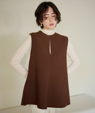 #Newans 【洗える】スリットネックフレアベスト ブラウン