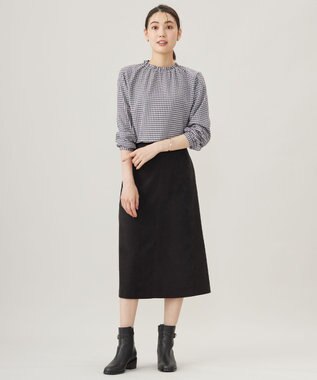 J.PRESS LADIES S 【洗える】ポリエステルヴィスコースブロックチェック フリルネック ブラウス チャコール×ピンク系