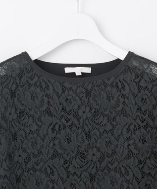 自由区 【洗える】クレープストレッチレースコンビ ニット バーント