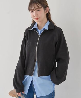 earth music&ecology 【予約】【綿100％】ダブルジップワッフルカーディガン