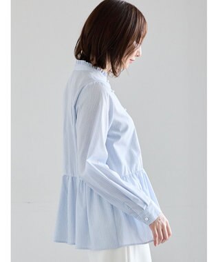 Te chichi パール釦スタンドフリルペプラムブラウス サックスブルー