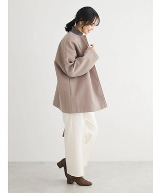 Green Parks 洗えるノーカラーショートコート Gray Beige