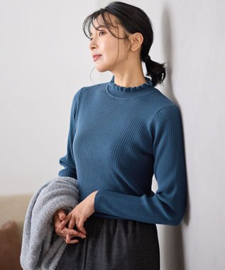 ANY 【洗濯機可】ウォームニットフリルプルオーバー ブルー