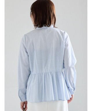 Te chichi パール釦スタンドフリルペプラムブラウス サックスブルー
